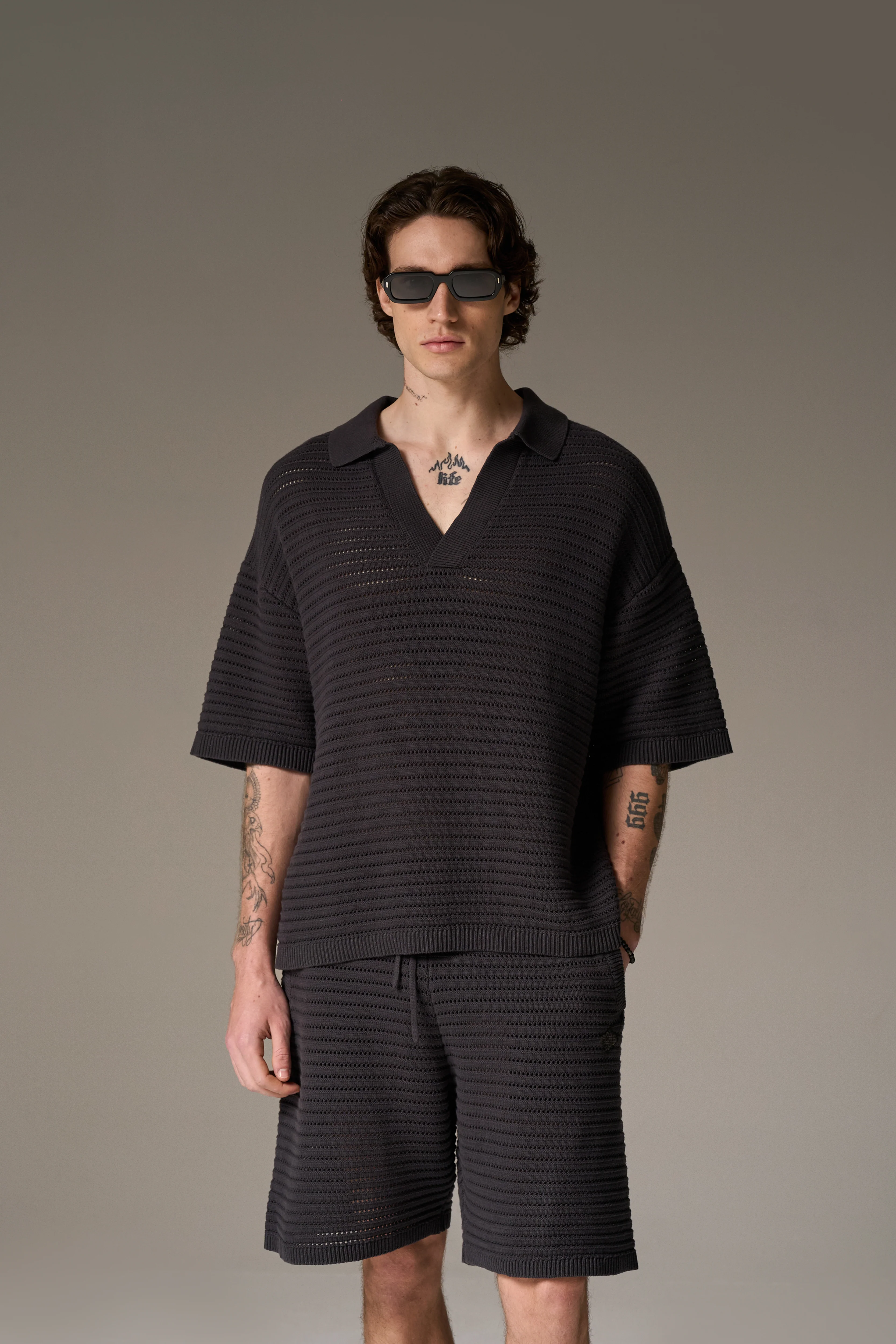 KNITTED POLO SHIRT - CHARCOAL - Image 4