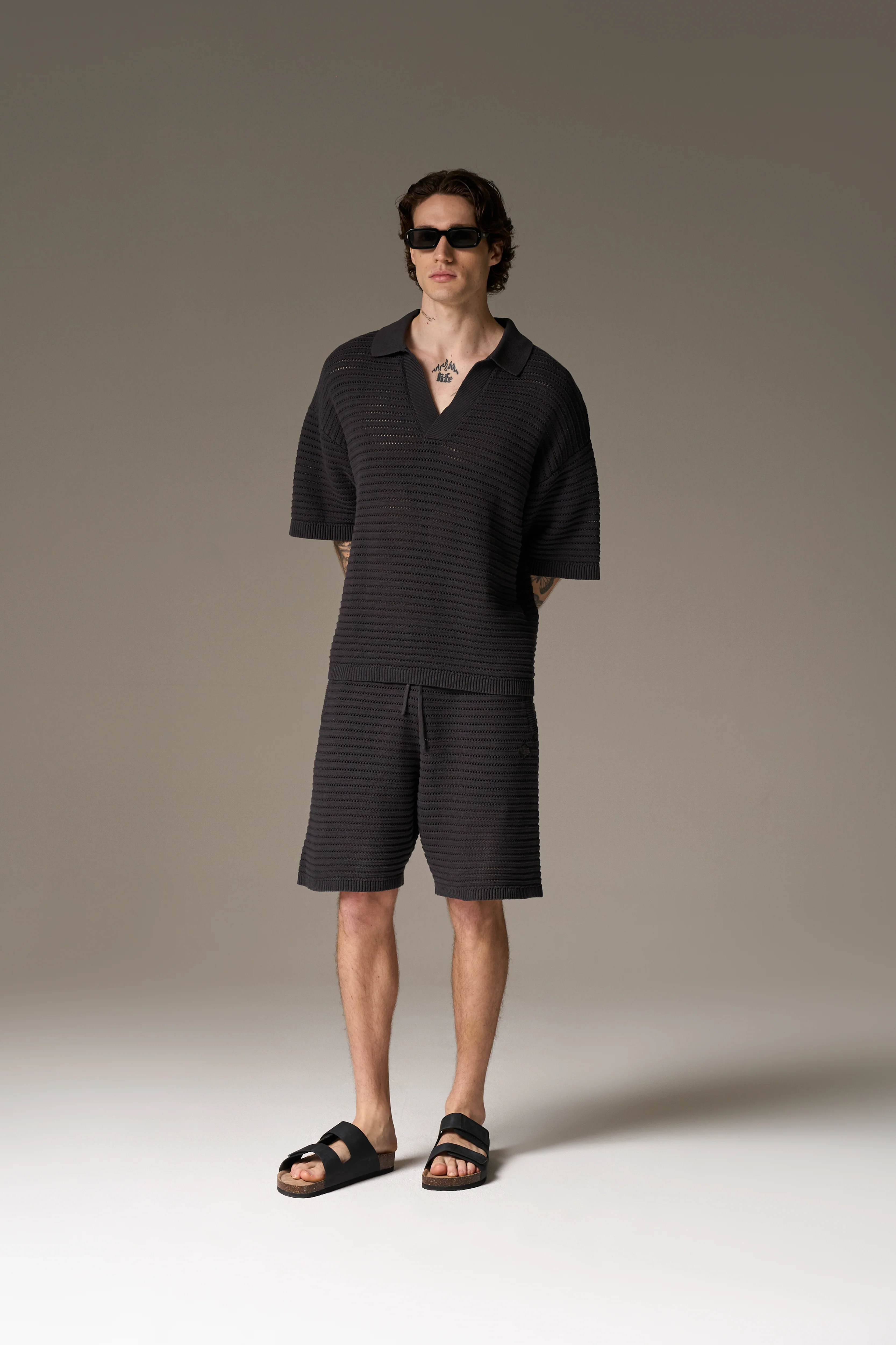KNITTED POLO SHIRT - CHARCOAL - Image 5