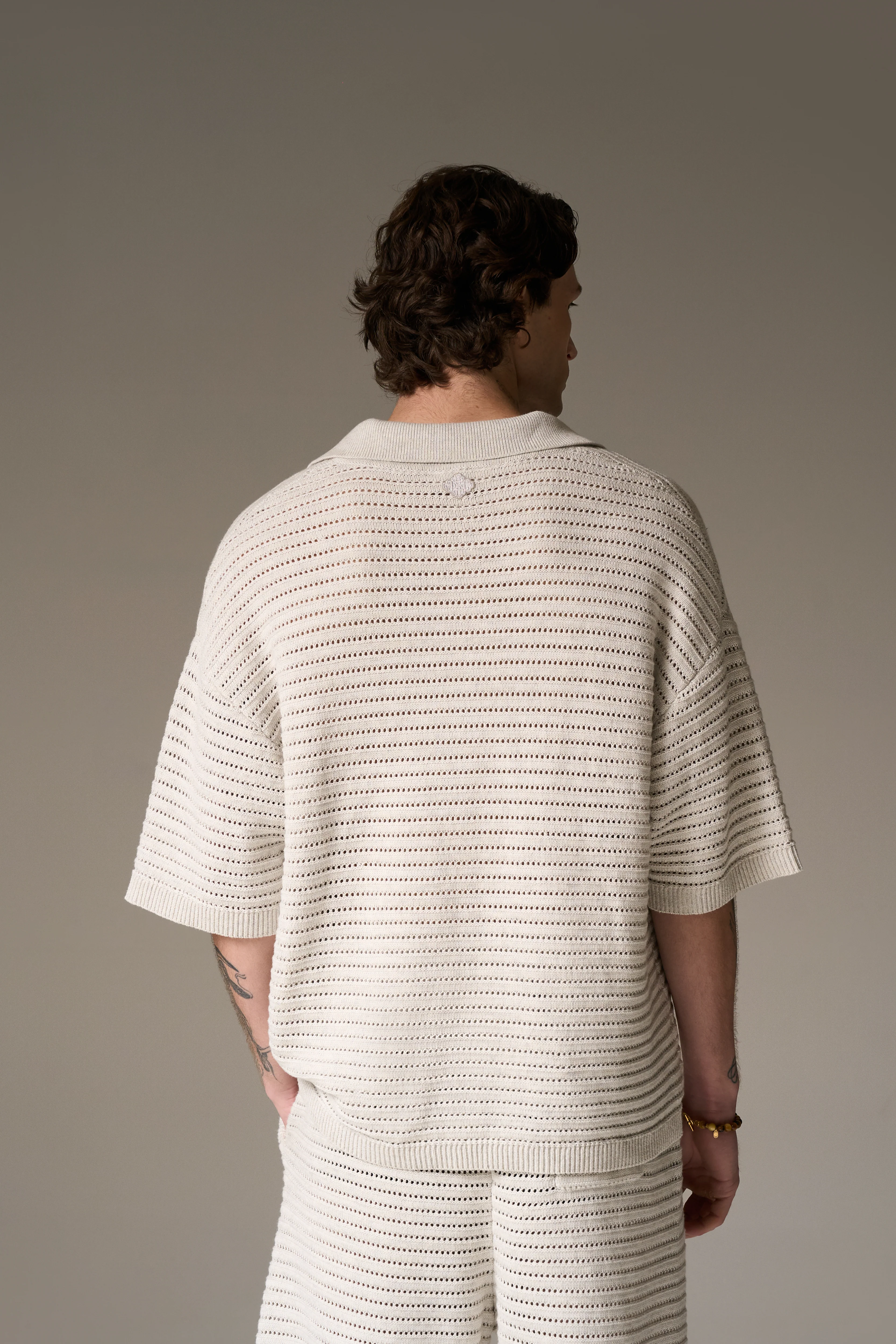 KNITTED POLO SHIRT - LIGHT GREY - Image 7