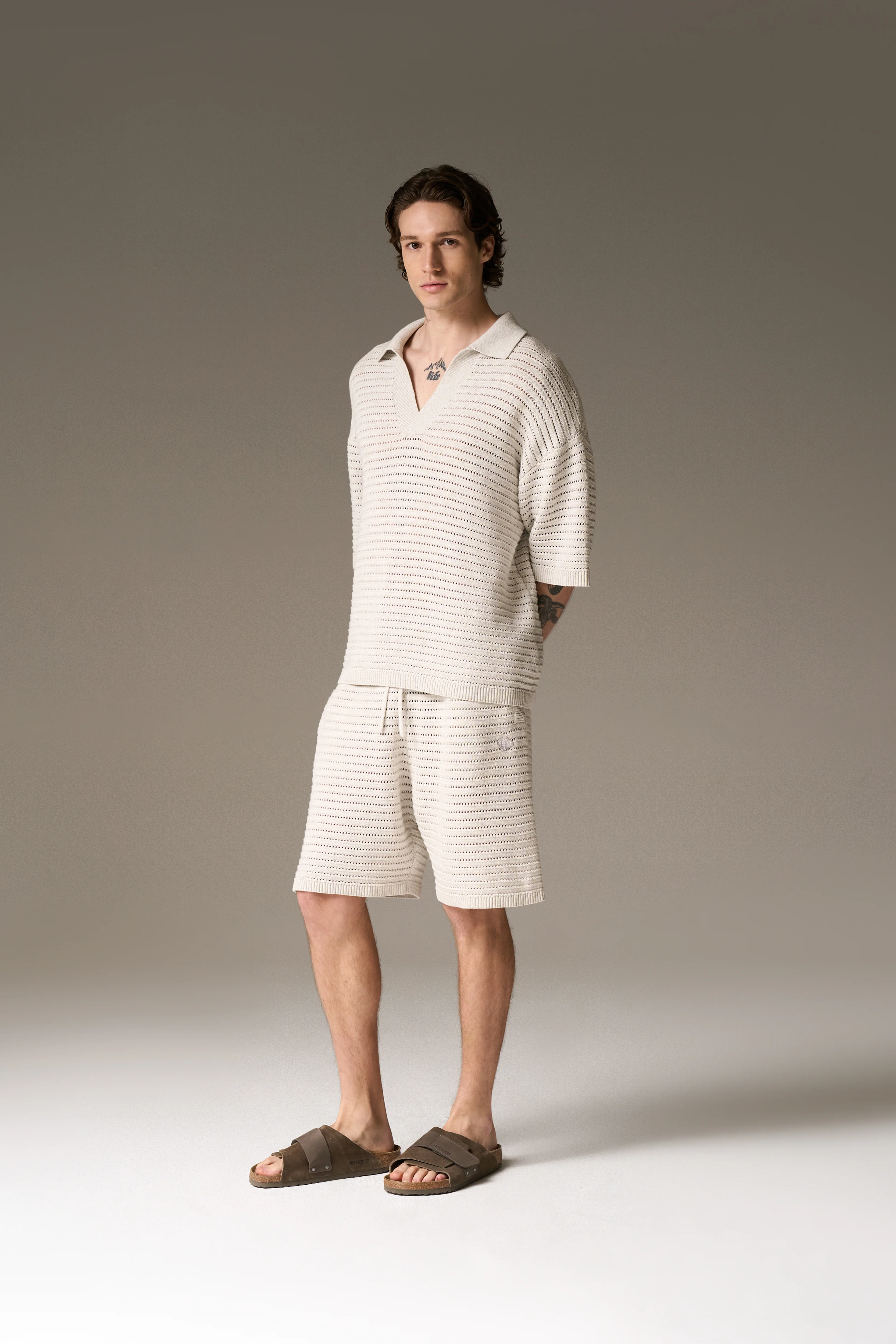 KNITTED POLO SHIRT - LIGHT GREY - Image 8