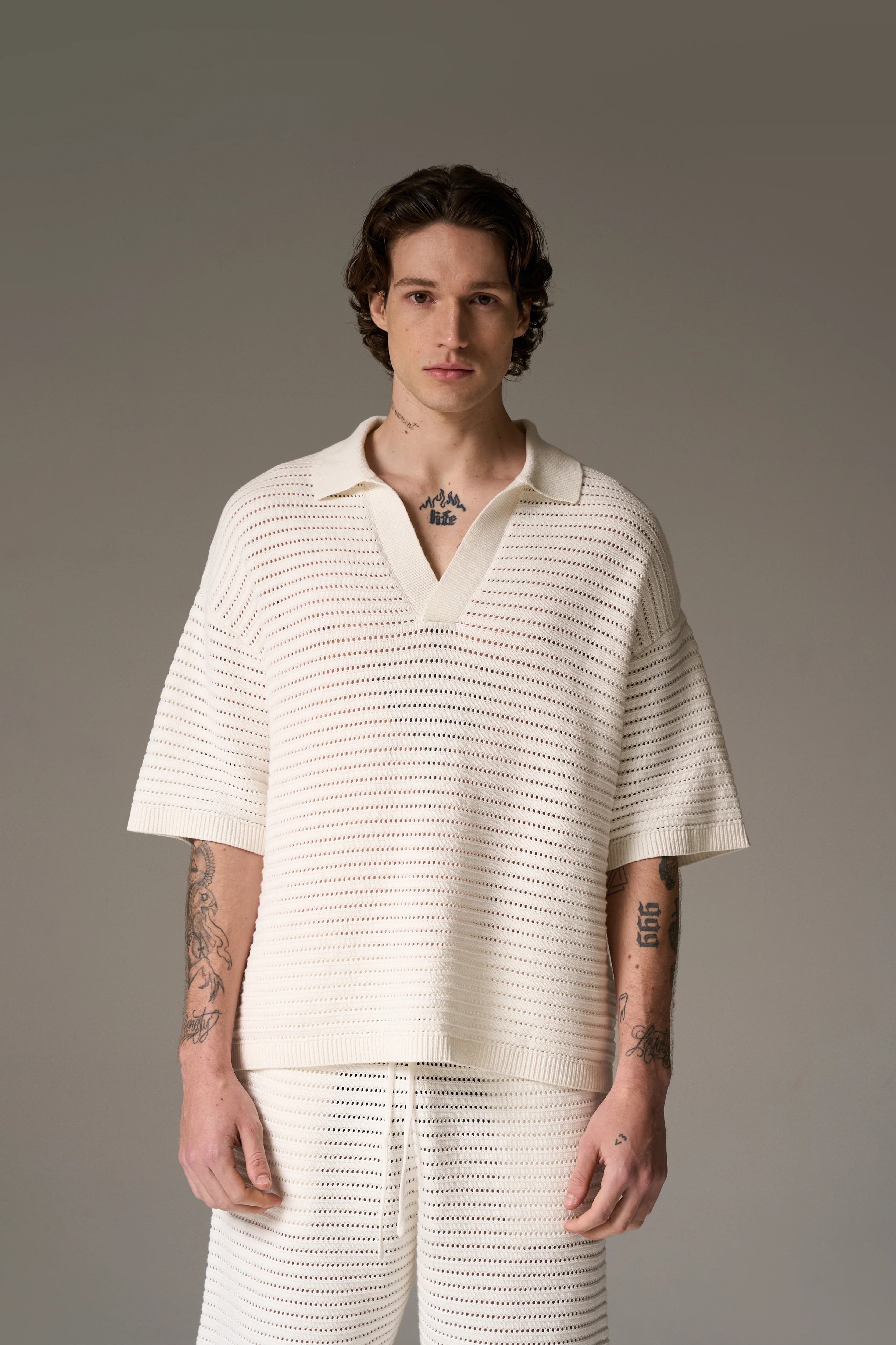 KNITTED POLO SHIRT - WHITE - Image 3