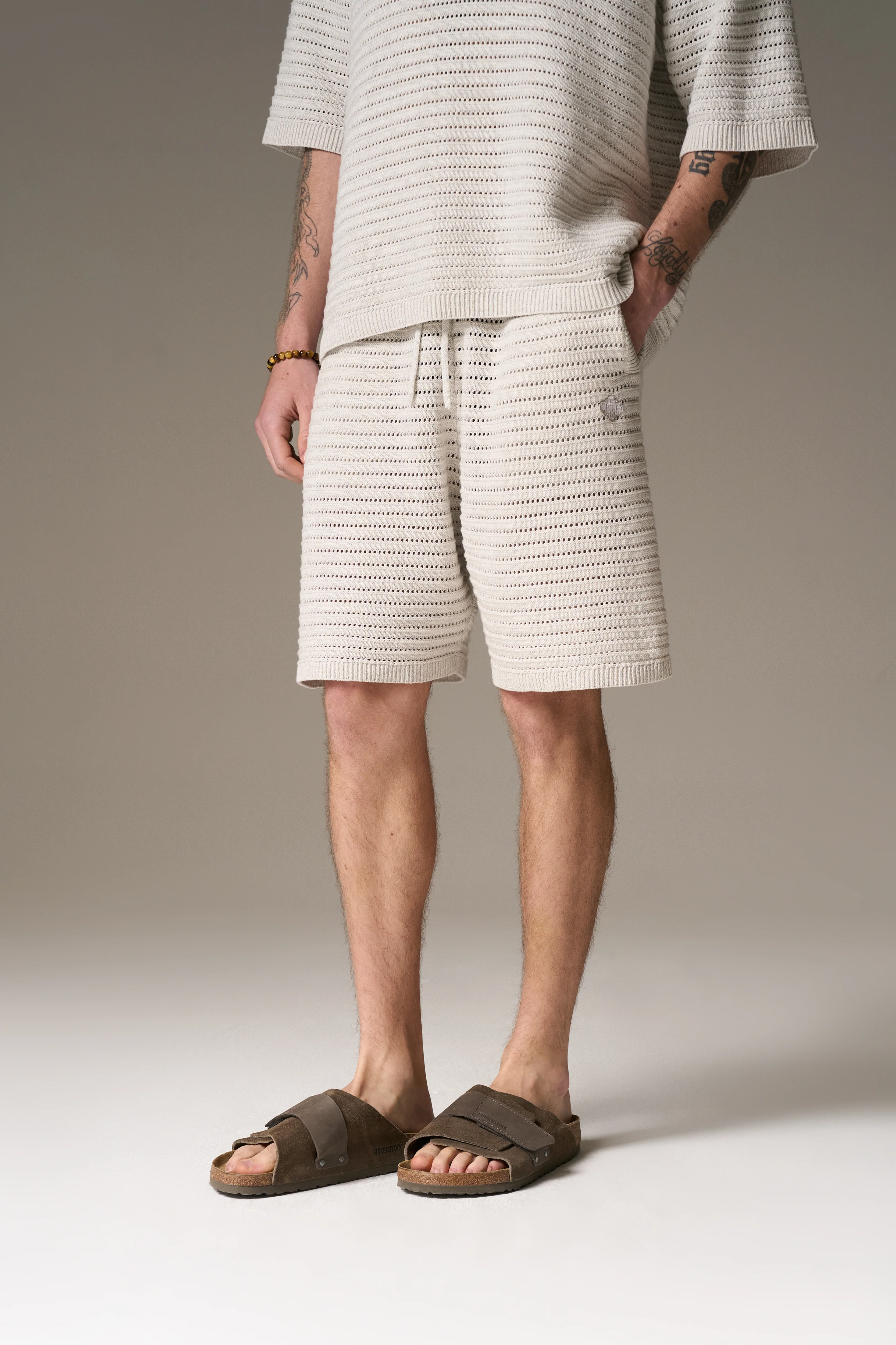 KNITTED SHORTS - LIGHT GREY - Image 4