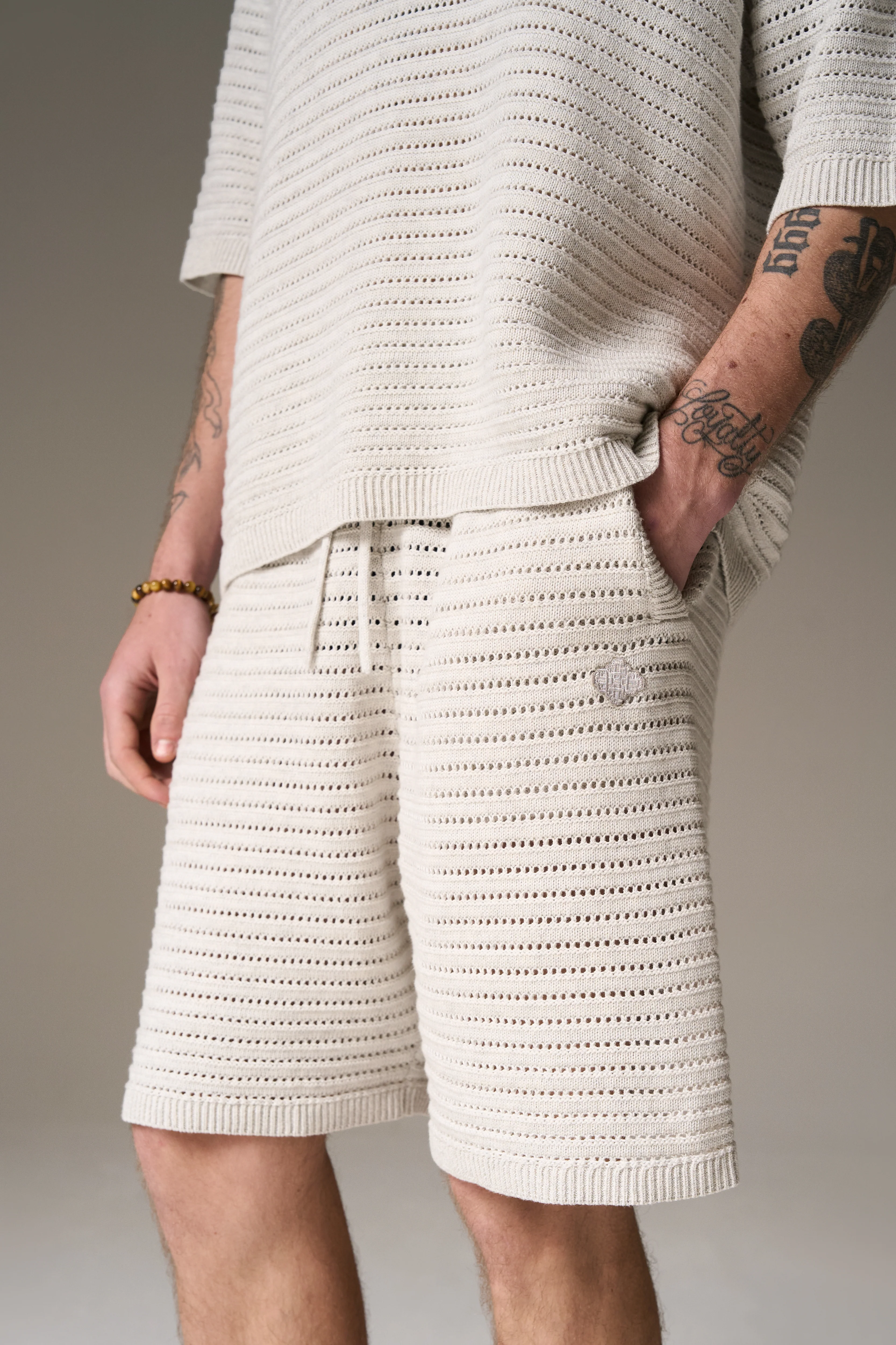 KNITTED SHORTS - LIGHT GREY - Image 6