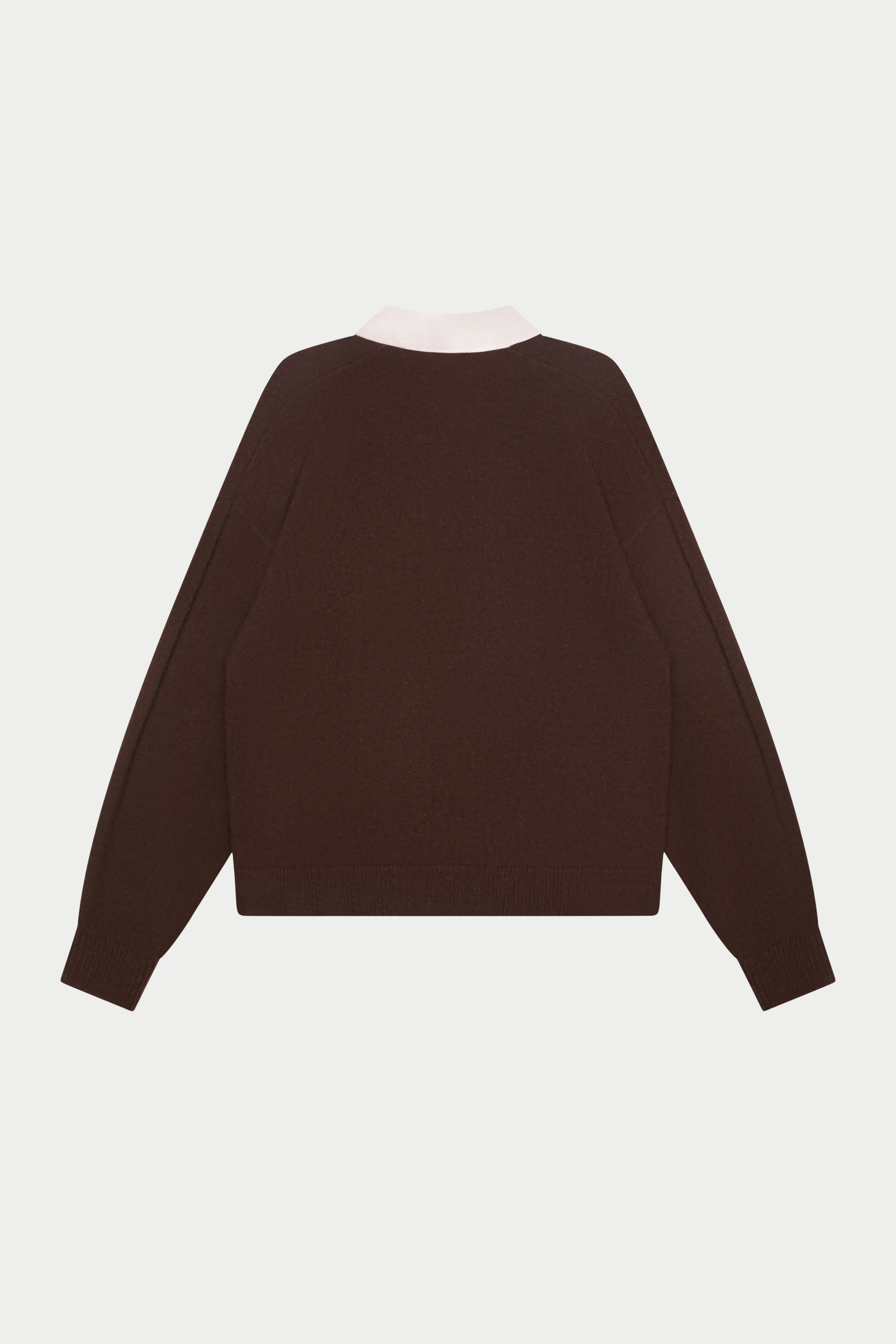 CONTRAST COLLAR KNIT CREW - BROWN - Image 8