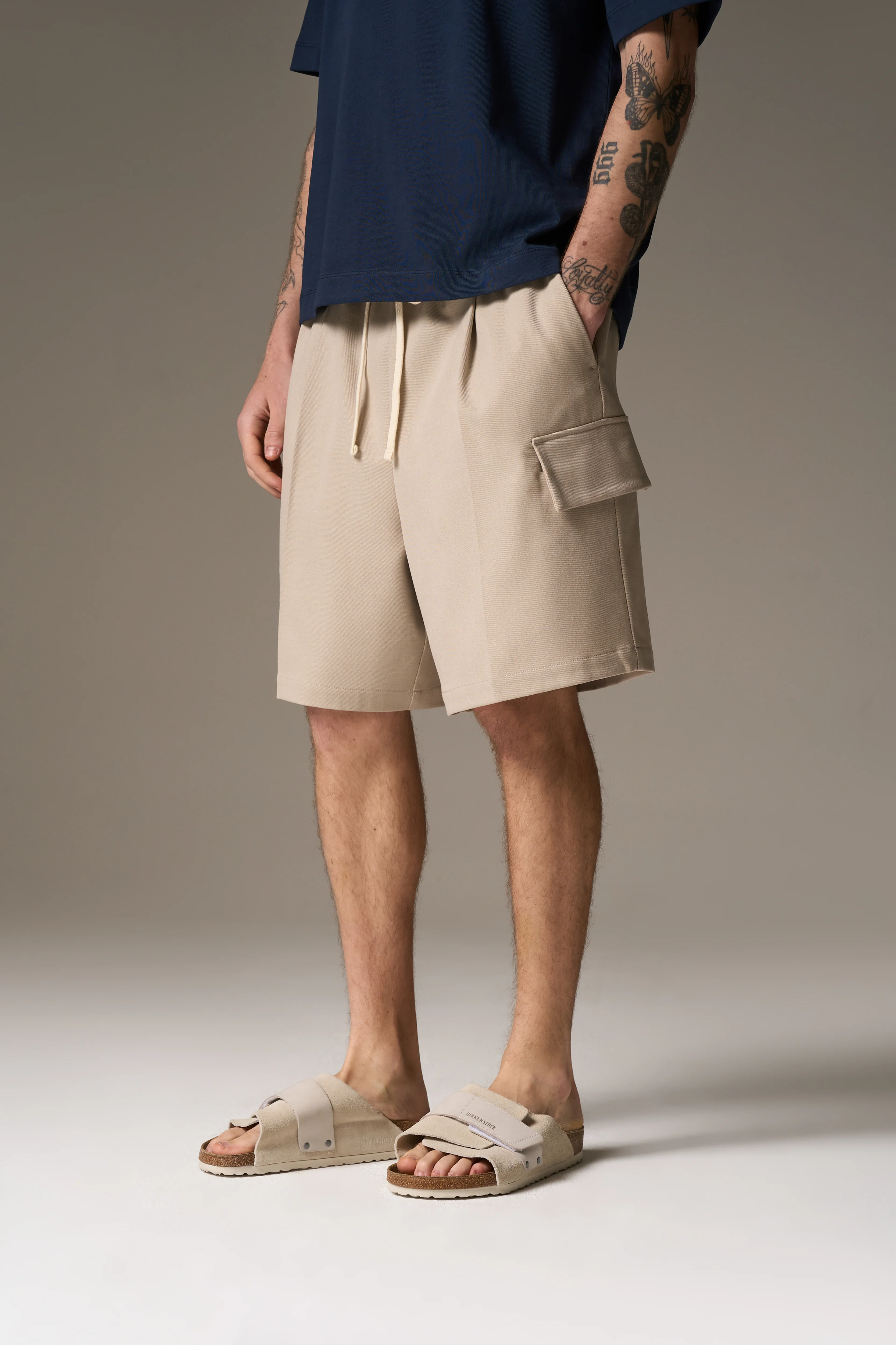 WIDE LEG SIDE POCKET SHORTS - BEIGE - Image 10