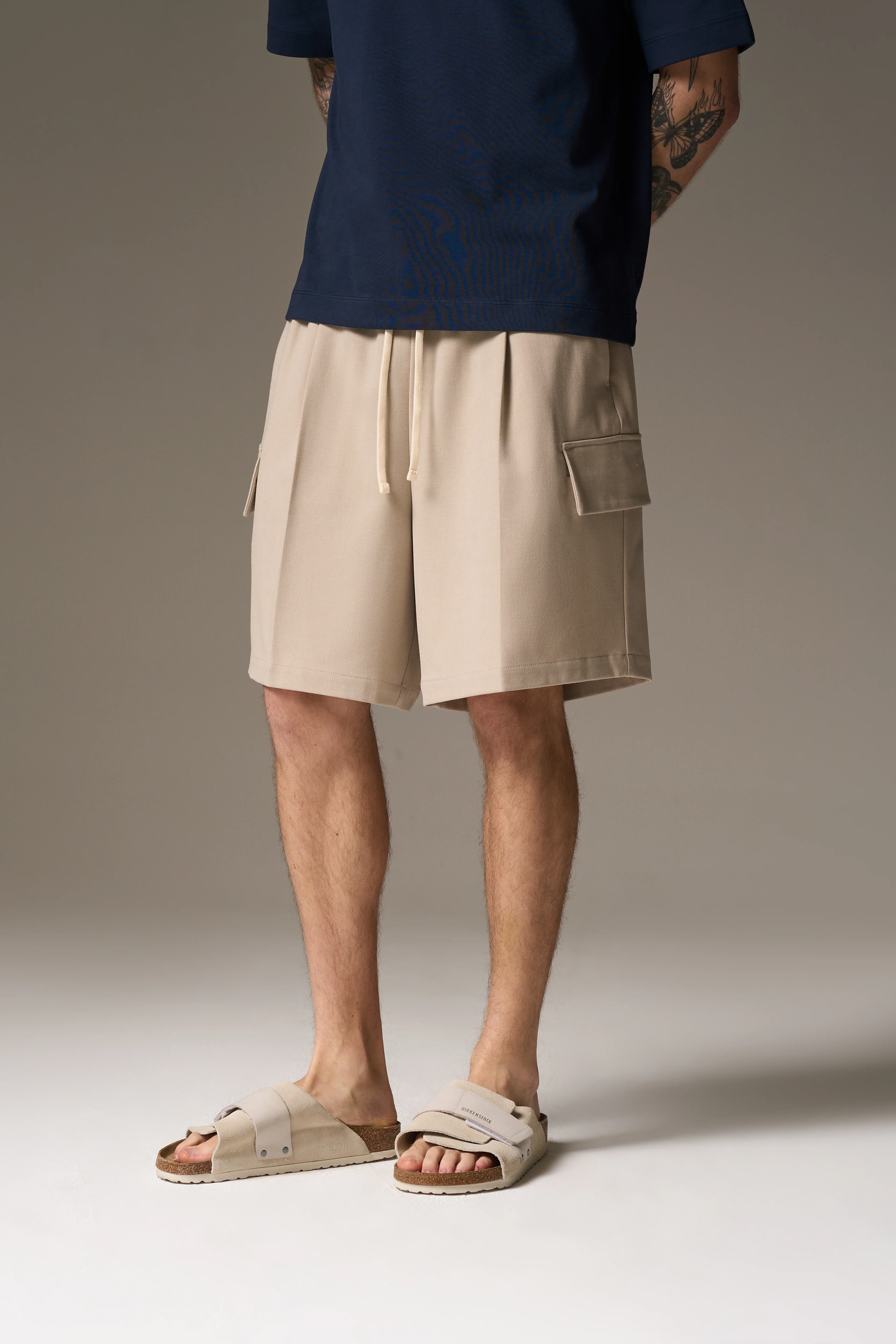 WIDE LEG SIDE POCKET SHORTS - BEIGE - Image 6