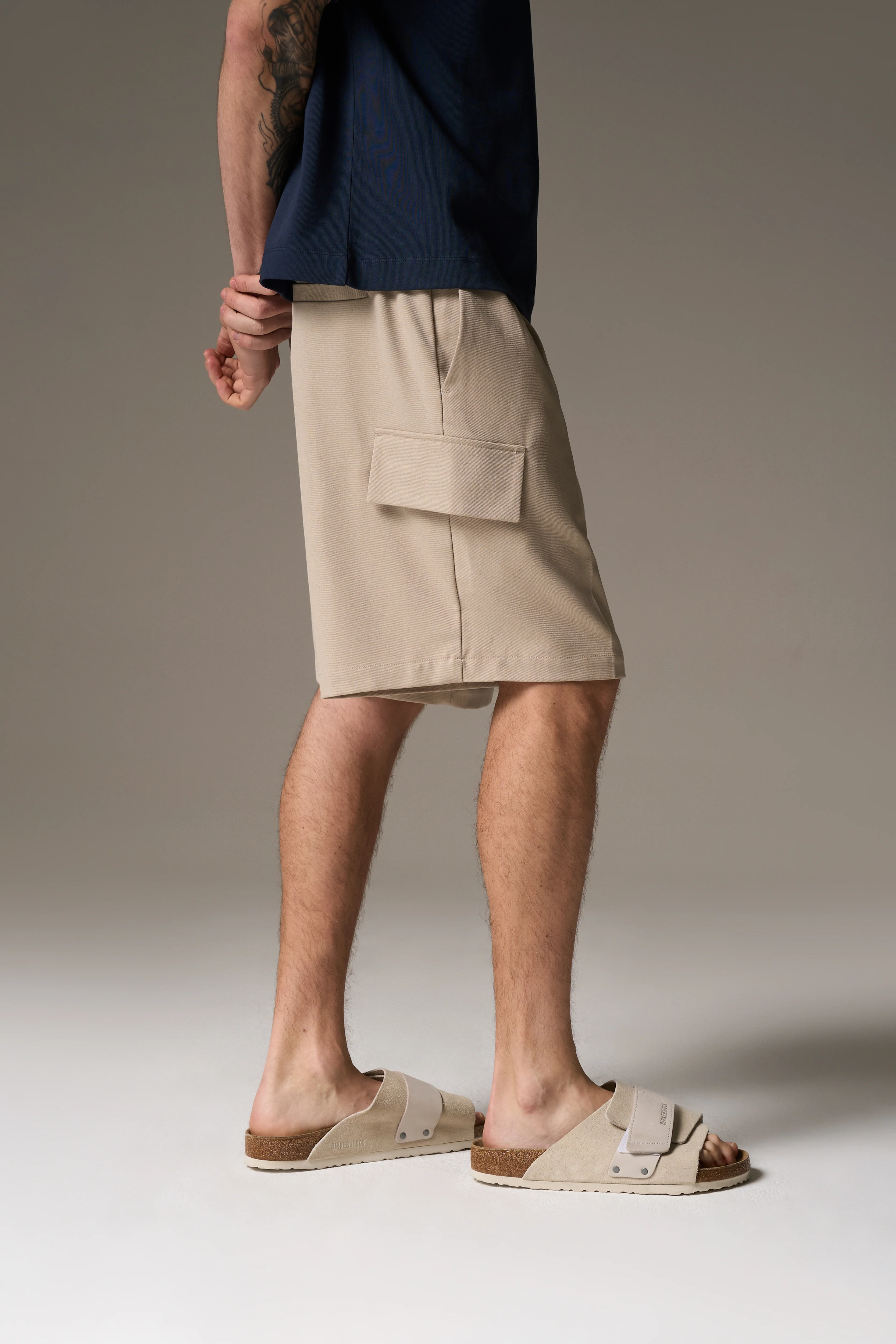 WIDE LEG SIDE POCKET SHORTS - BEIGE - Image 7