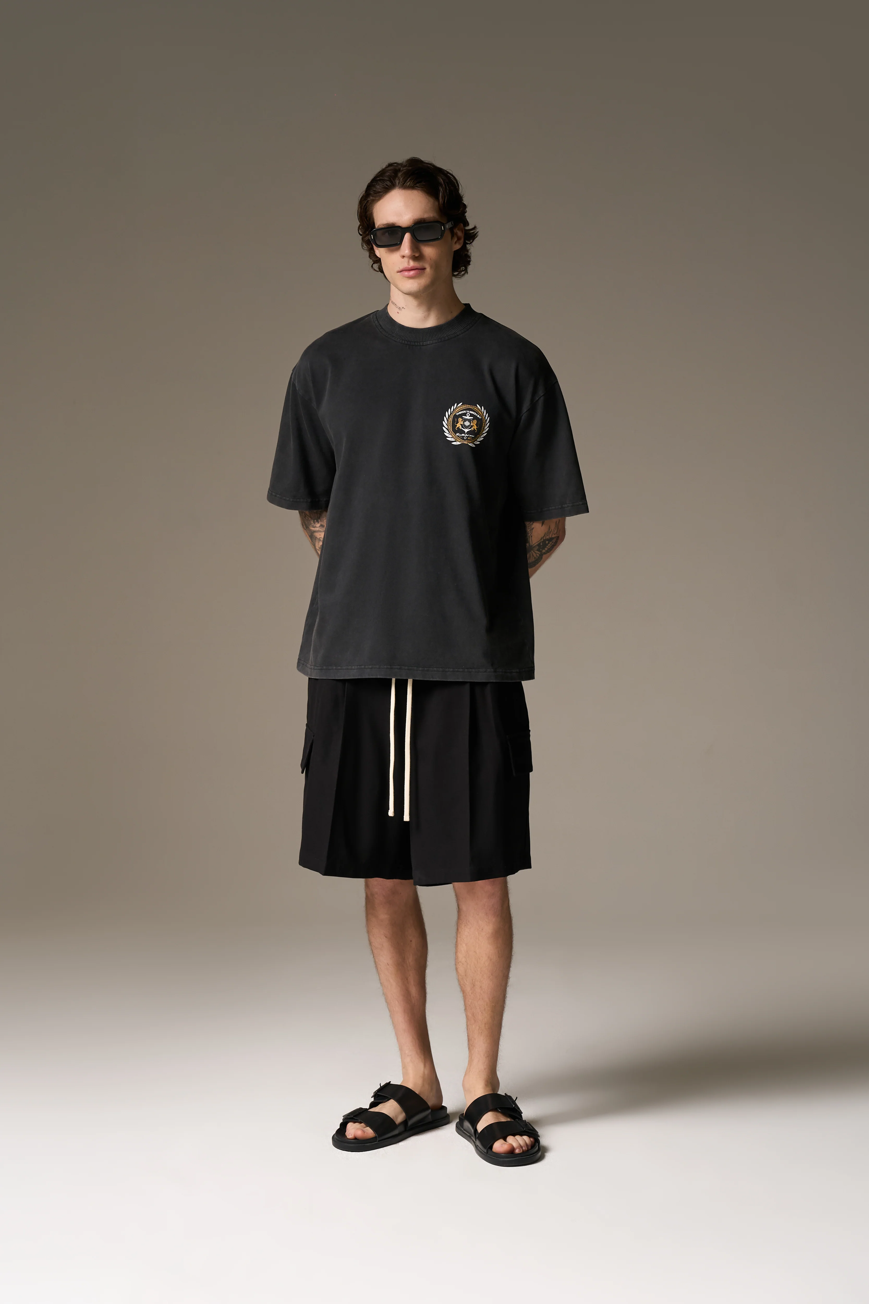 WIDE LEG SIDE POCKET SHORTS - BLACK - Image 10