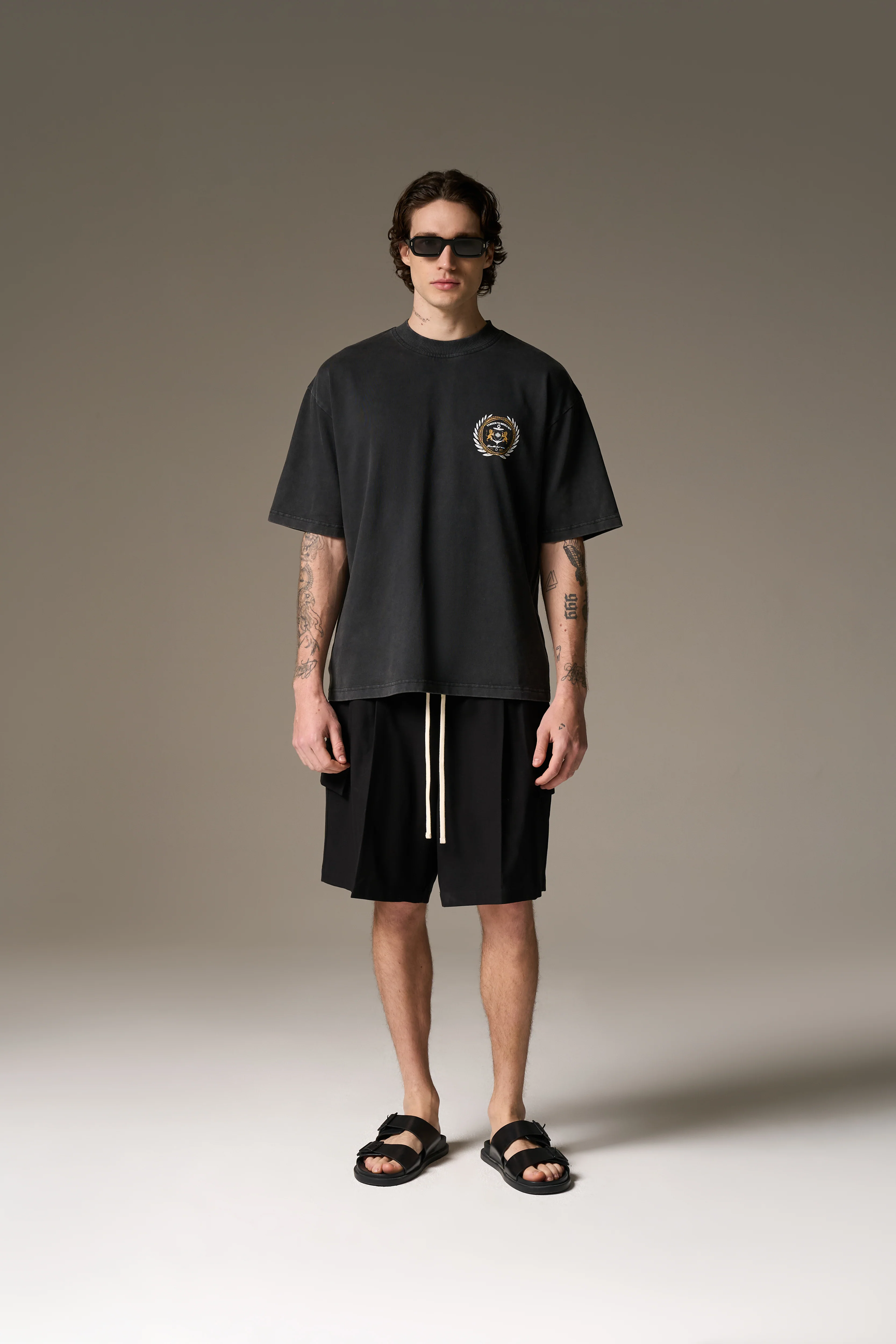 WIDE LEG SIDE POCKET SHORTS - BLACK - Image 3