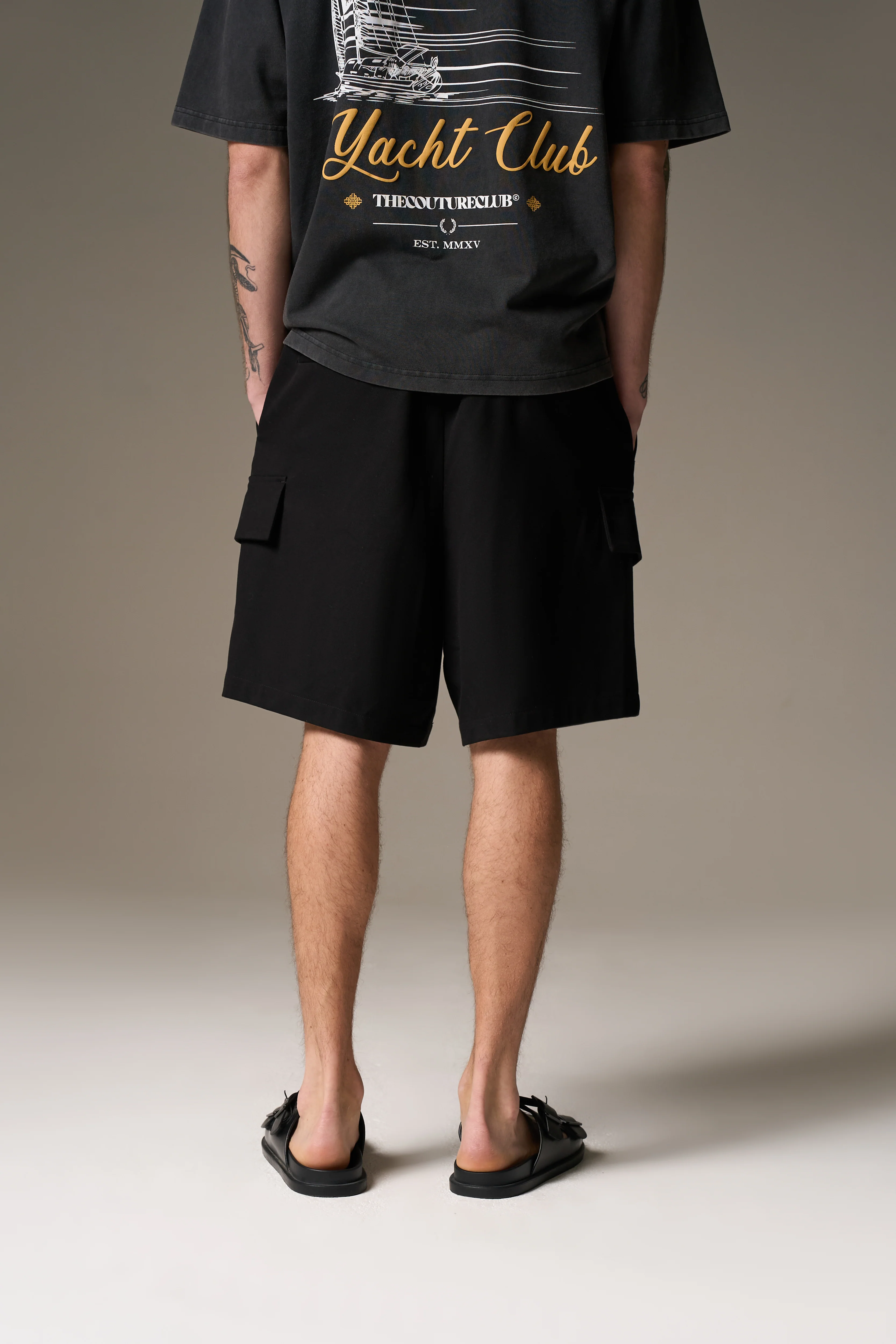 WIDE LEG SIDE POCKET SHORTS - BLACK - Image 6