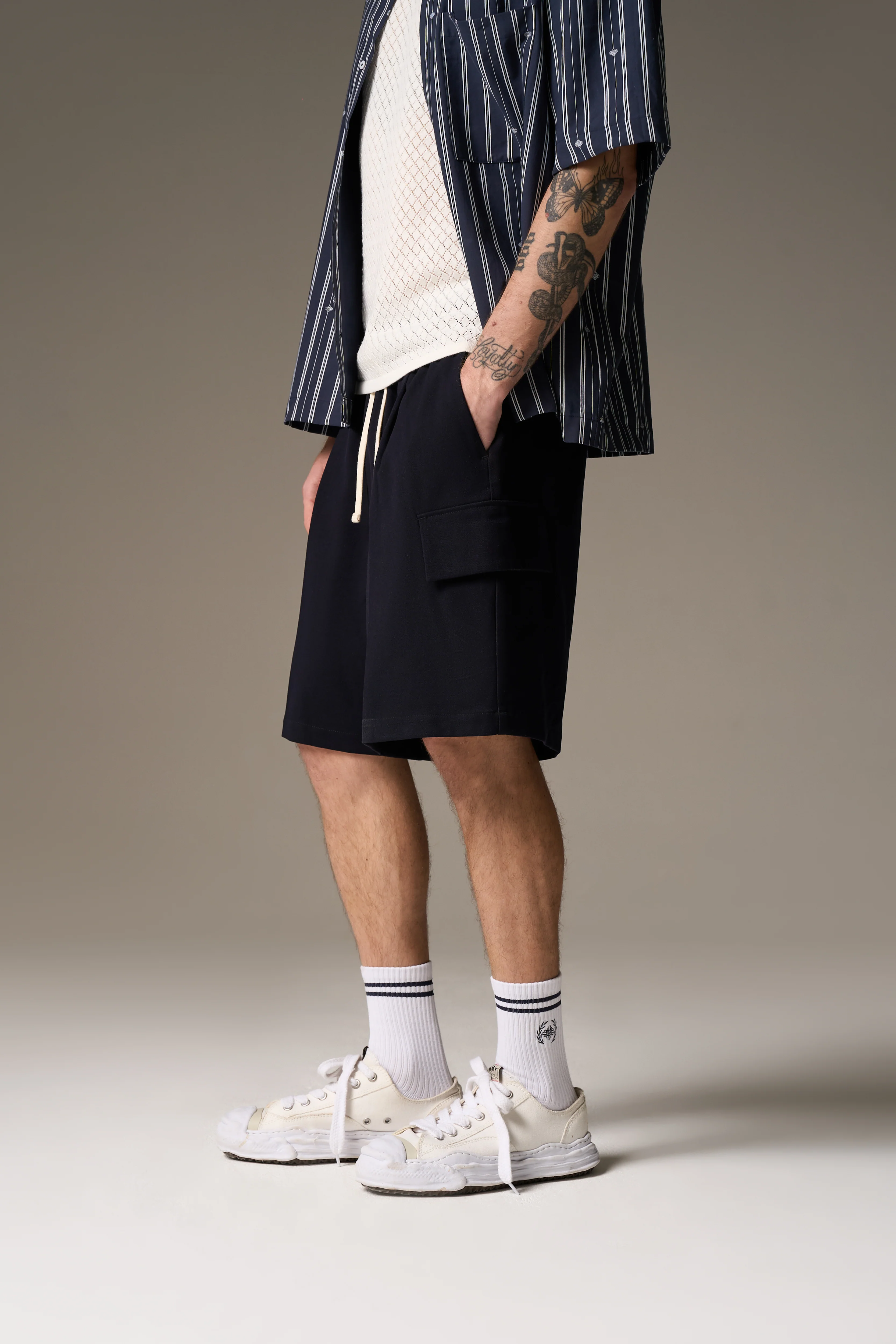 WIDE LEG SIDE POCKET SHORTS - NAVY - Image 5